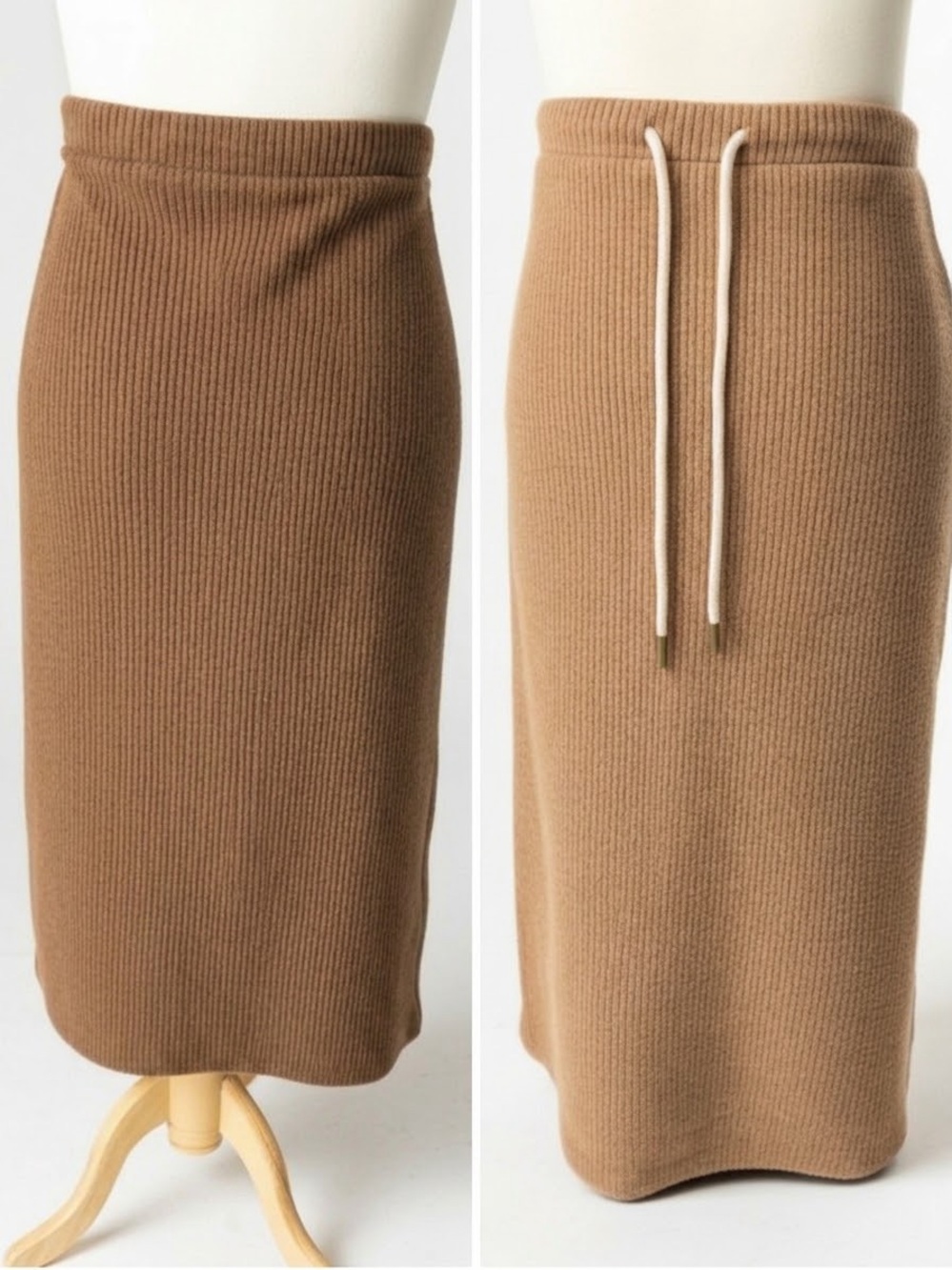 American Eagle Outfitters Ribbed Knit Midi Skirt in Camel Brown
